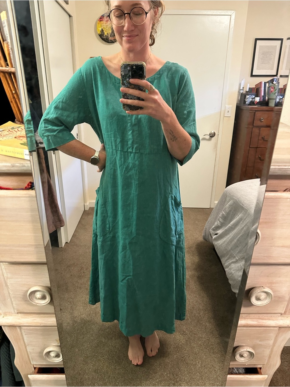 Teal 100% Linen Maxi Dress - Women’s medium - Lagenlook - Camille + Co. - Picture 11 of 12